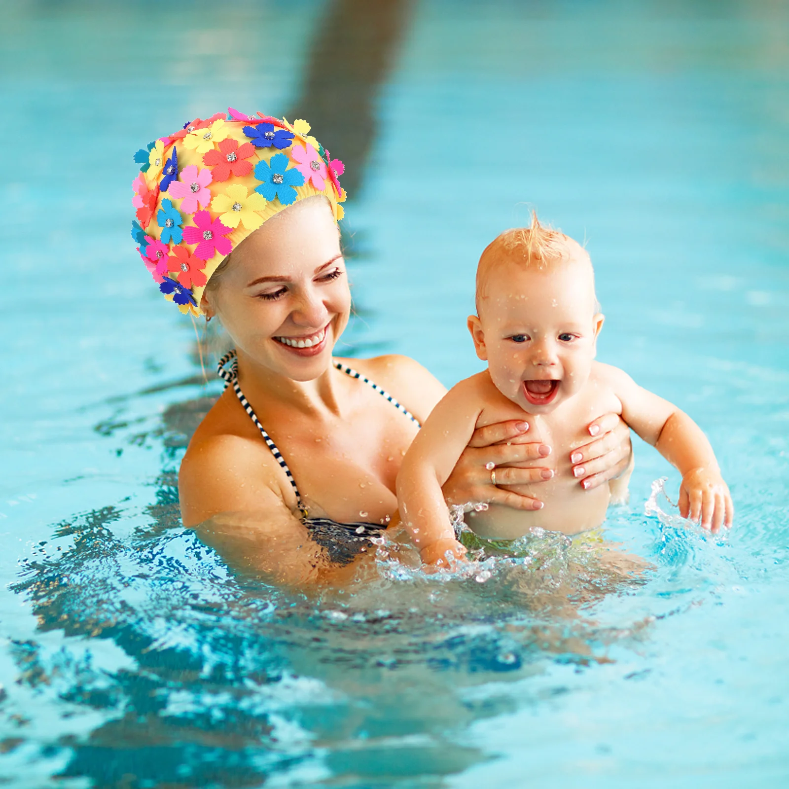 

1Pcs Simulation Floral Swimming Cap Elegant Nylon Women's Shower Hat Soft Texture Non-Slip Wearable for Pool Beach Use