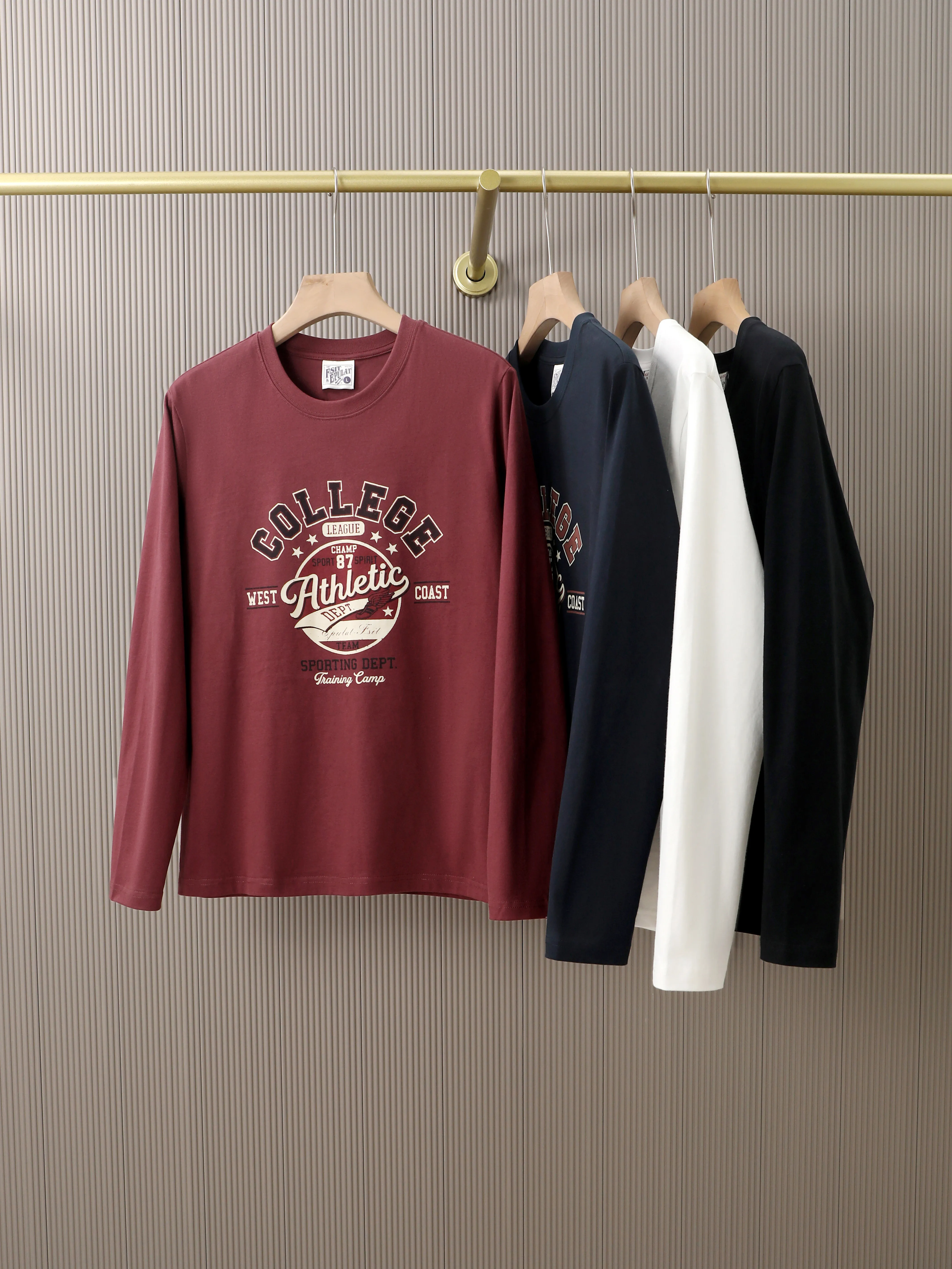 2026 Autumn New American Retro Long-sleeved O-neck Letter Printed T-shirt Men's Fashion Simple 100% Cotton Casual Sport Tops