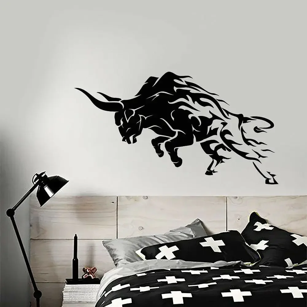 Angry Bull Poster Vinyl Wall Decal Fiery Fork of Flame Abstract Bull Stickers Animal Cow Bedroom Living Room Decor Sticker SY992