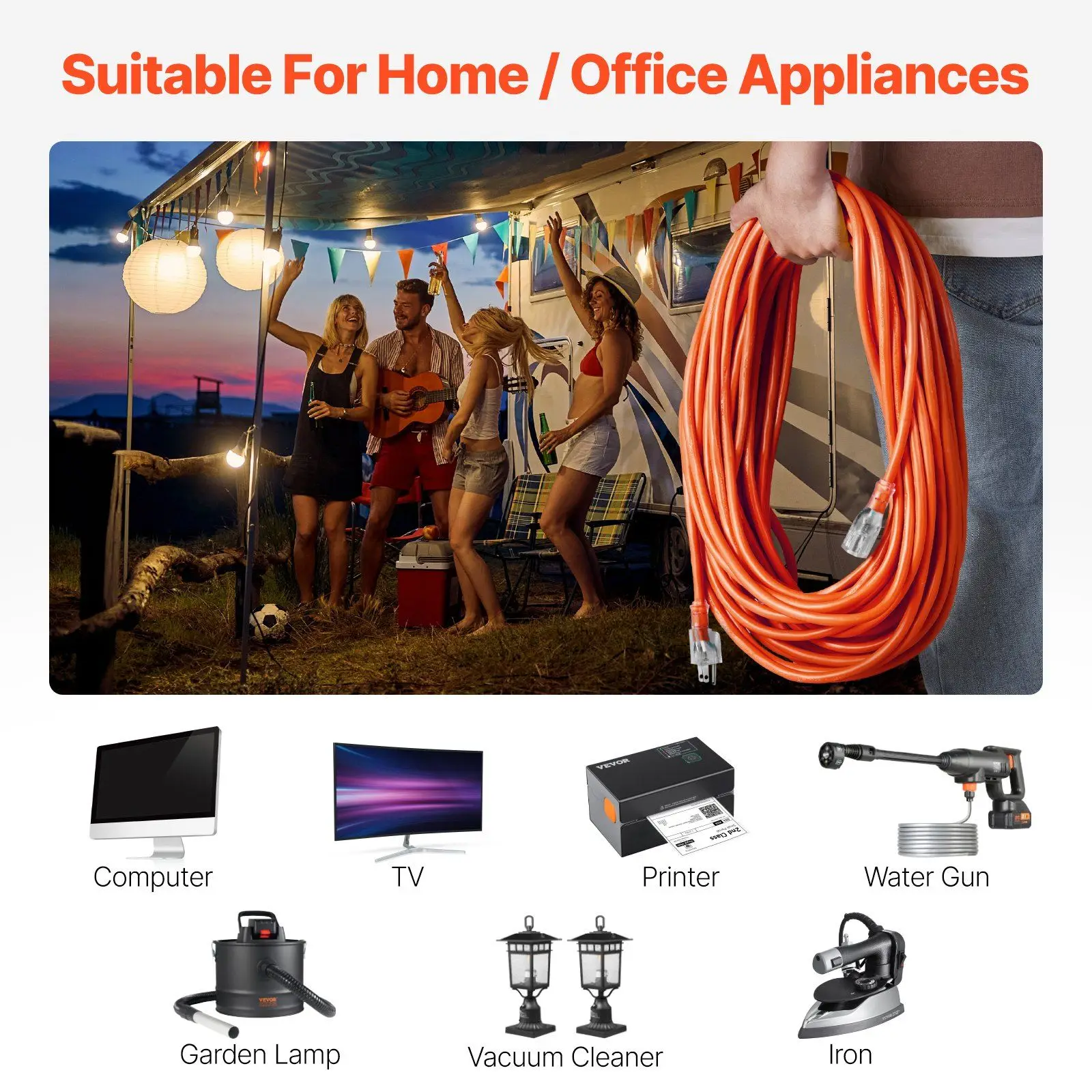 Cavo di prolunga esterno 100FT 16AWG Cavo di alimentazione per carichi pesanti con estremità illuminata Spina a 3 poli 10A 1250W Impermeabile per tutte le stagioni