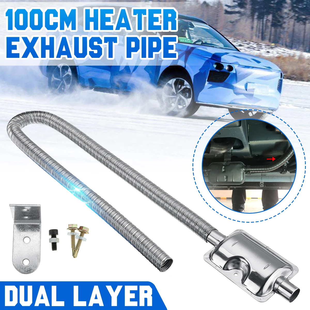 60cm/100cm Exhaust Pipe W/Silencer Kit Stainless Steel For Car Parking Air Diesel Heater Accessories For Eberspacher/Propex