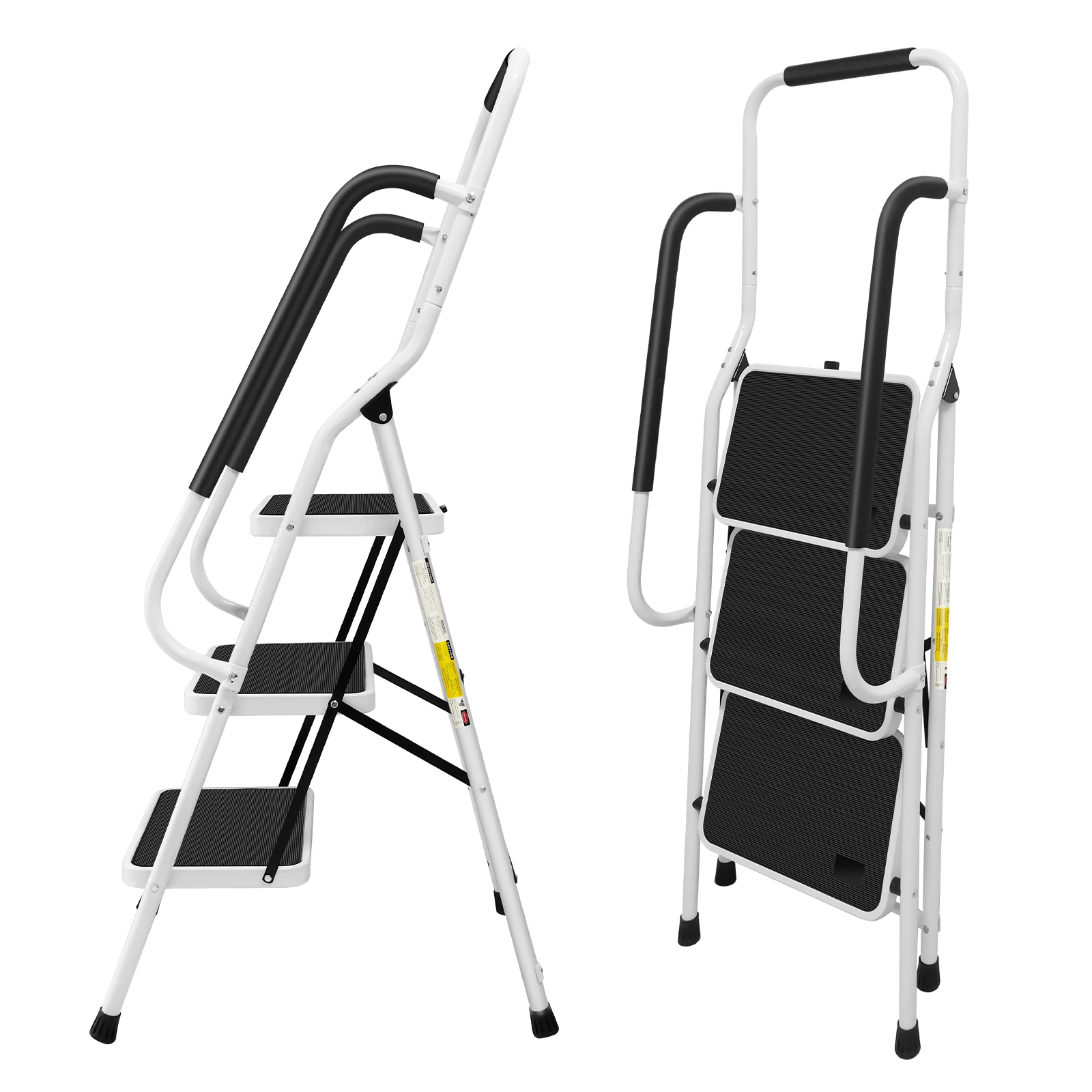 Ladder met 3/4 treden en leuning Opvouwbare veiligheidshelling - Antislip Heavy Duty 150 kg draagvermogen - Stalen opstapkruk voor volwassenen voor thuis