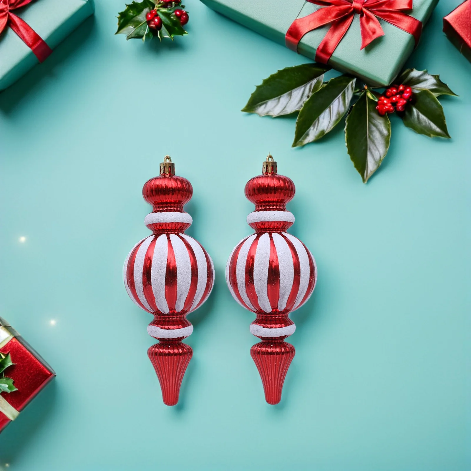 

4Pcs Hanging Red and White Gourd Bauble Ornaments Christmas Tree Decorations Festive Holiday Tree Hanging Decorations