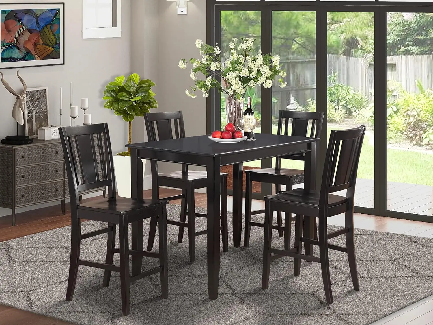 5 Piece Kitchen Counter Set Includes a Rectangle Dining Room Table and 4 Dining Chairs, 30x48 Inch, Black