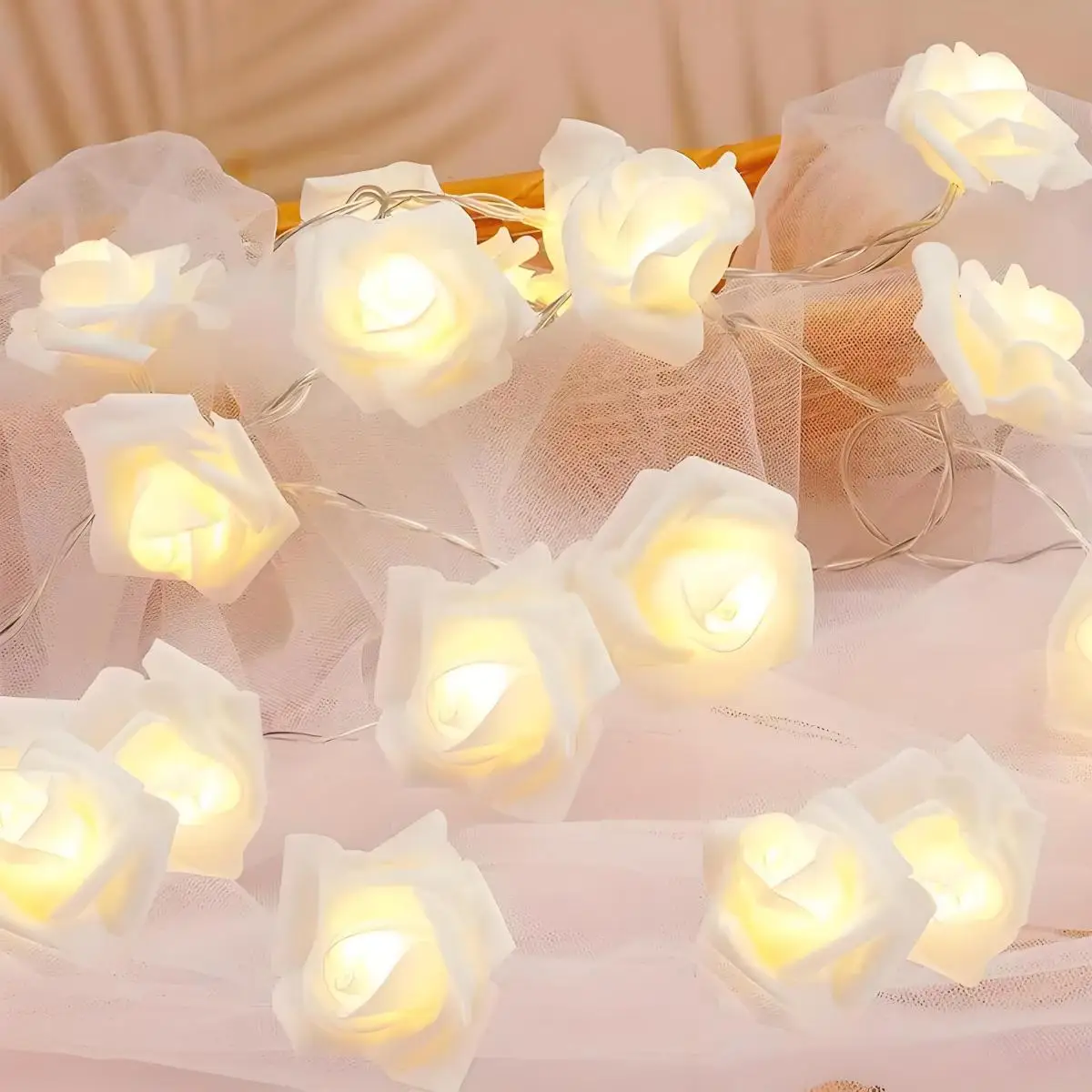 Luci a corda a forma di rosa a LED, alimentatore per batteria, fiori simulati, decorazione atmosferica, adatto per compleanni, matrimoni, festival