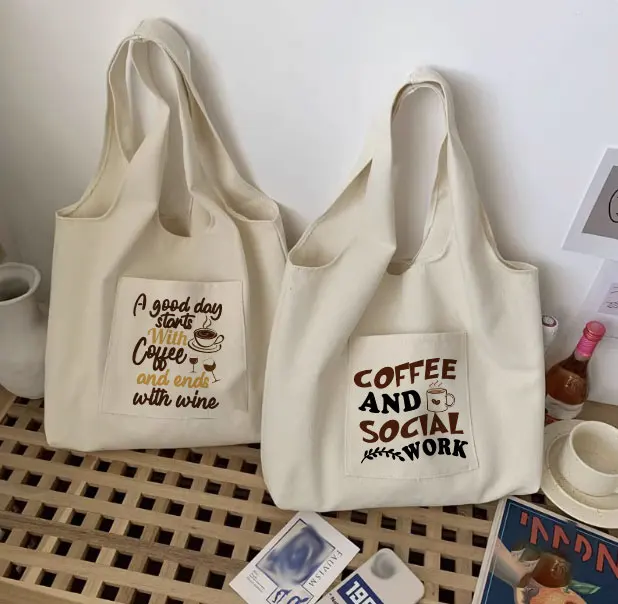 

Women's casual coffee vest bag canvas English aesthetic shopping bag fashion garbage animal neutral shoulder bag handbag