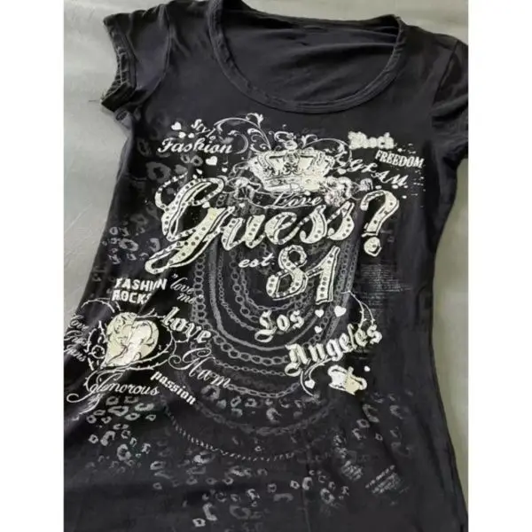 Y2k t-shirt lettre imprimée esthétique Harajuku manches courtes Vintage Goth col rond mince Punk Streetwear années 2000 fille chaude récolte Emo mode