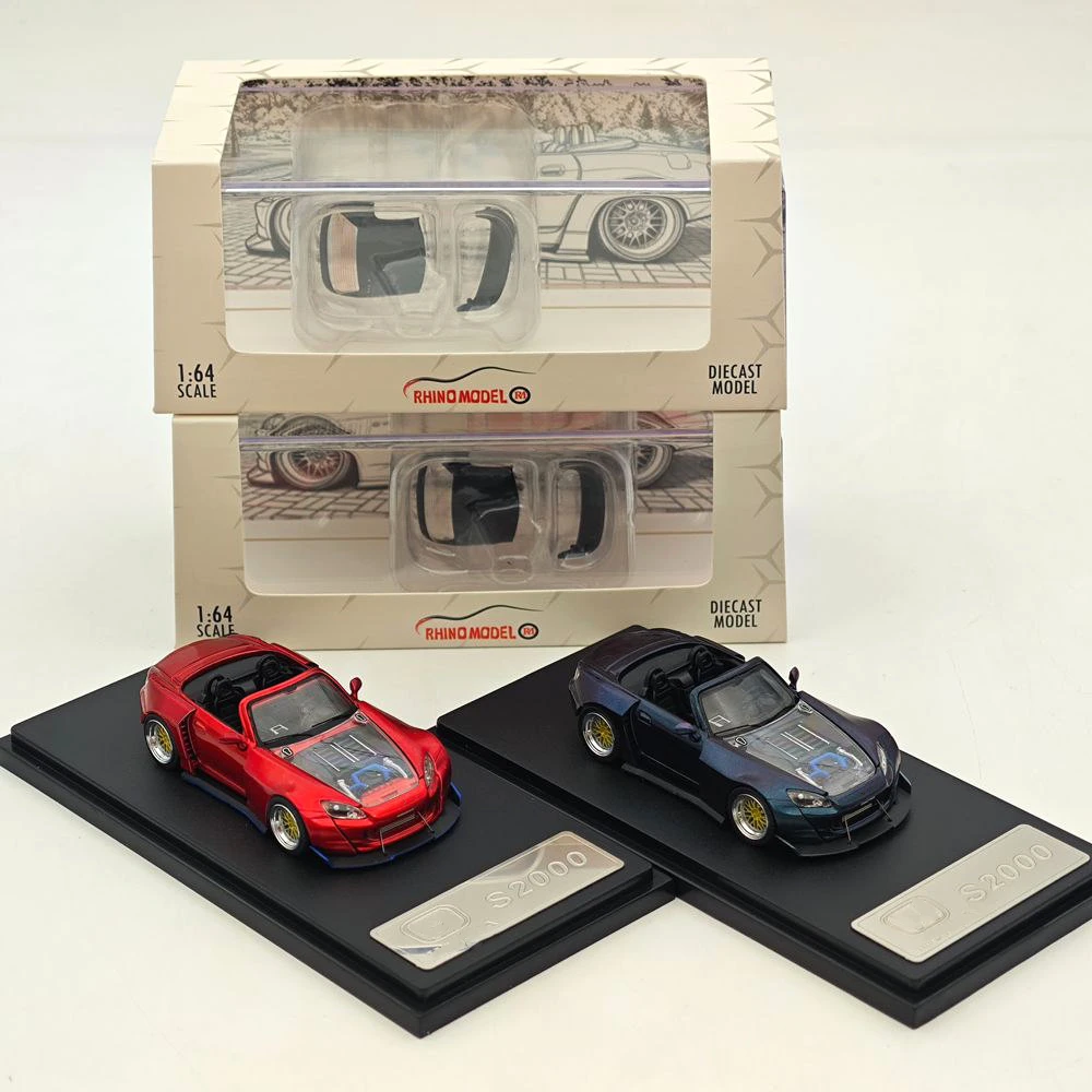 1/64 for S2000 Chameleon Purple/Red Removable Roof Wide Body Modified Convertible Hardtop Rhino Model Diecast Collection