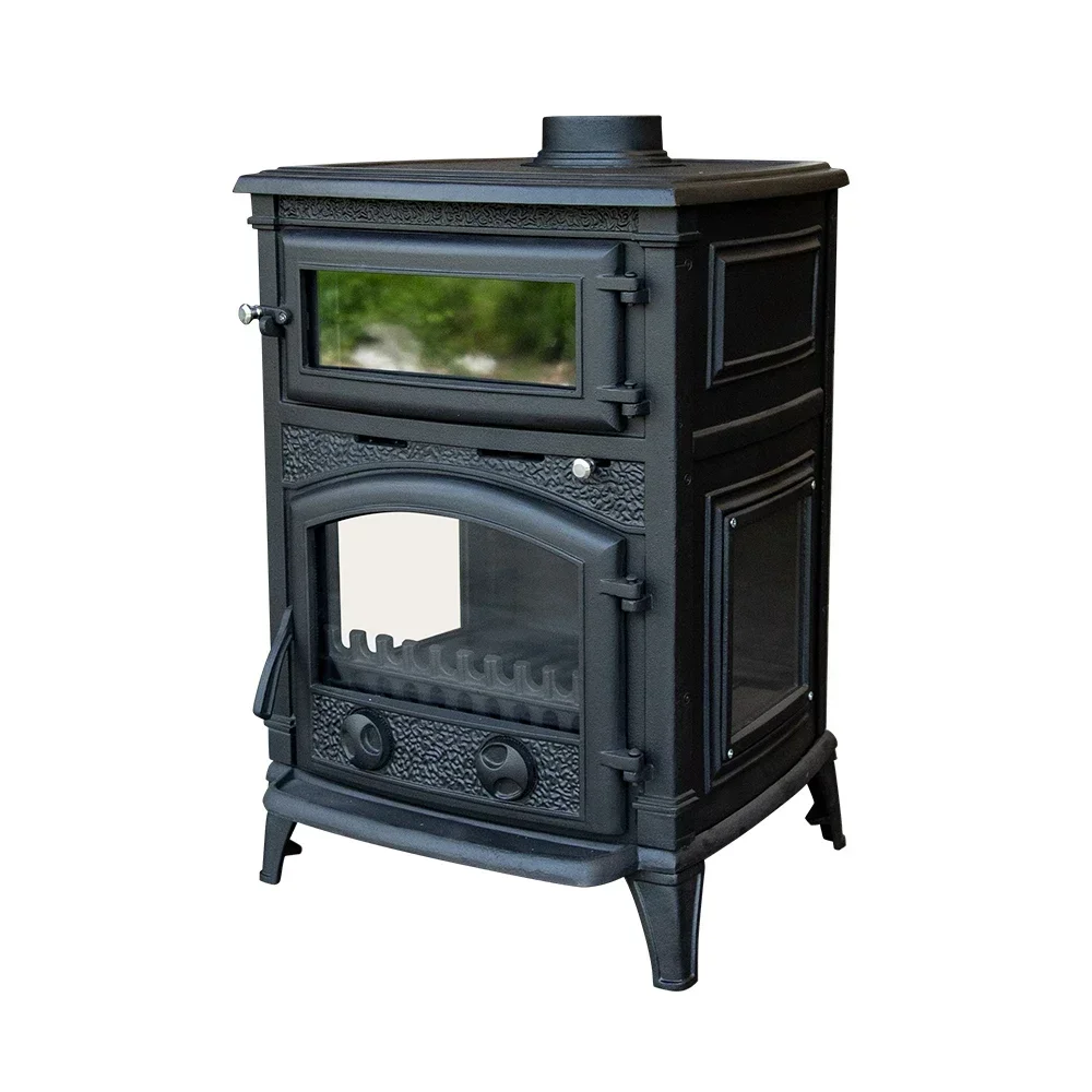 Factory Direct cast iron fireplace indoor wood burning indoor stove on wood with chimney