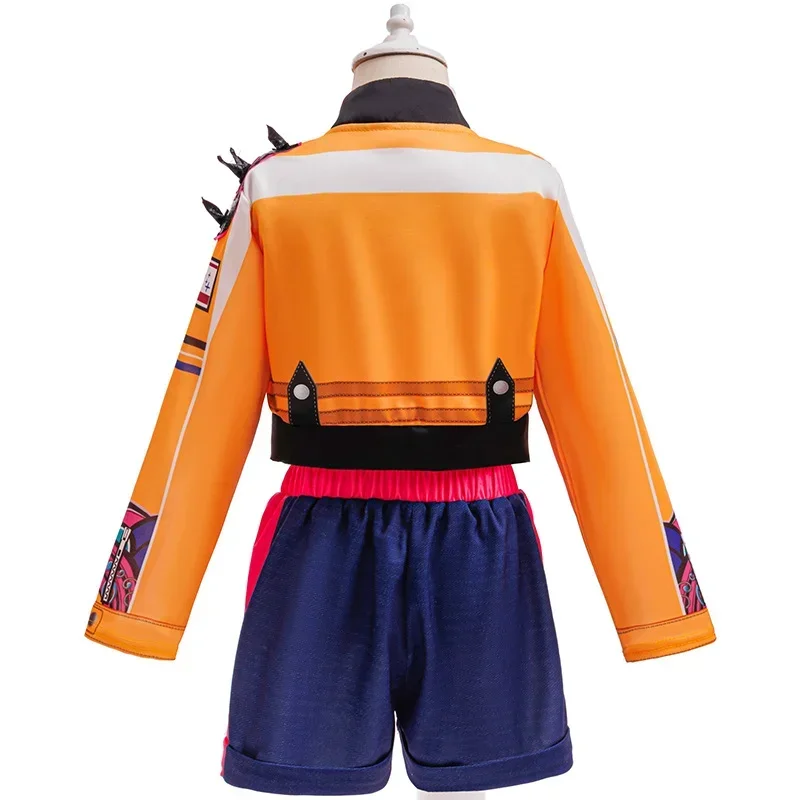 Mädchen Street-Style Cosplay-Set, Kurze Jacke, Jeans-Shorts, Kinder-Outfit für Halloween, Karneval, Geburtstag, Themenparty, Verkleidung – Detail 4