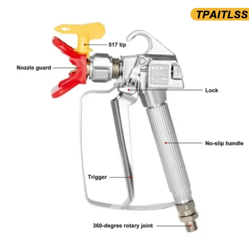 Airless Paint Spray Gun 3600PSI High Pressure with 517 Tip & Nozzle Guard for TITAN Wanger Sprayer and Spraying Machine