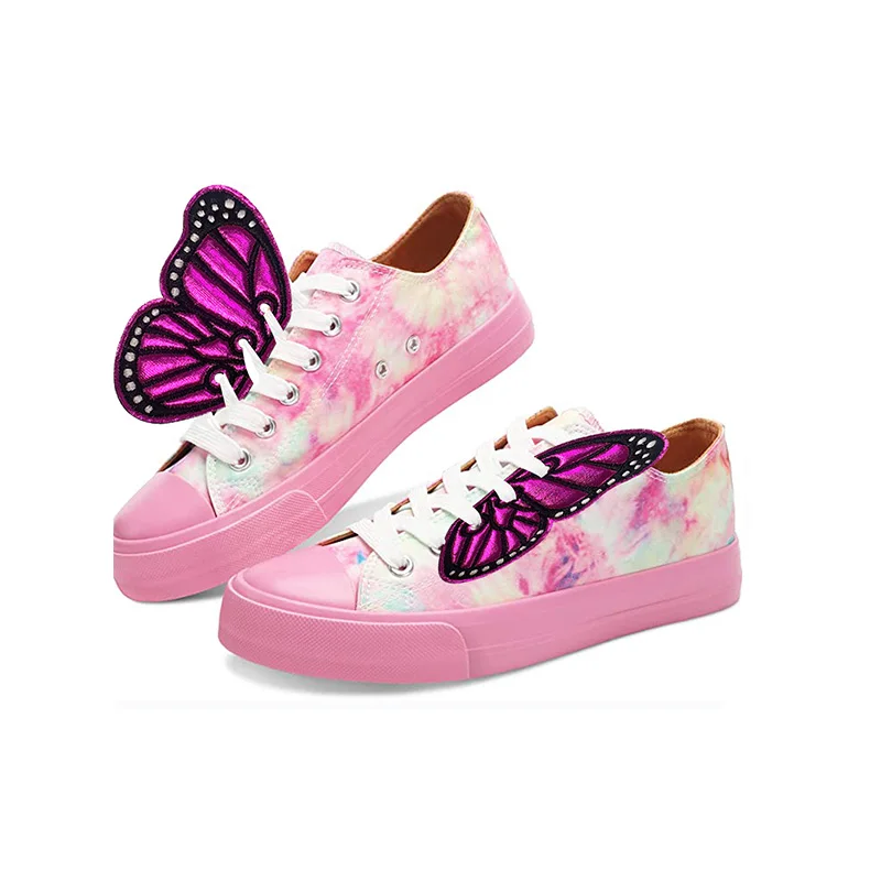 Fuchsia Pu Fabirc Embroidery Butterfly Shoe Wings For Roller Skate Shoes Boot Roller Skate Flying Wings Decorations Accessories