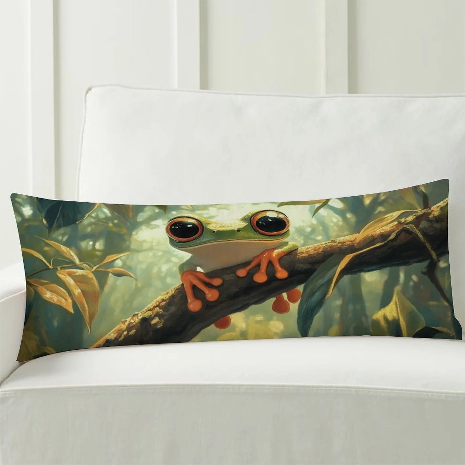 Humorous Forest Tree Frog Body Pillowcase - Soft Plush Double-Sided Printed Decorative Pillowcase, Suitable for Bedroom, Sofa, O