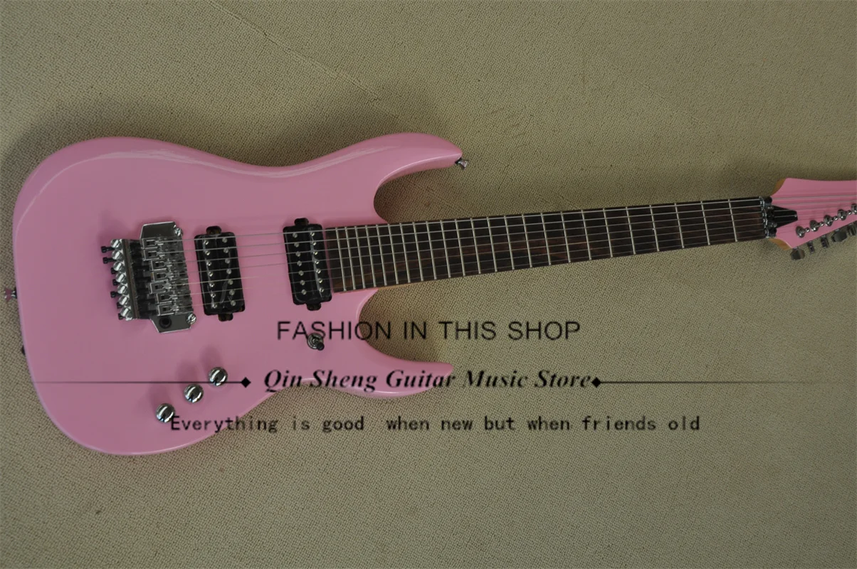 7 Strings Light Pink Electric Guitar Rg GuitarBasswood Wood Body Maple Neck Tremolo Bridge HH Pickups 24 Frets Chrome Tuners