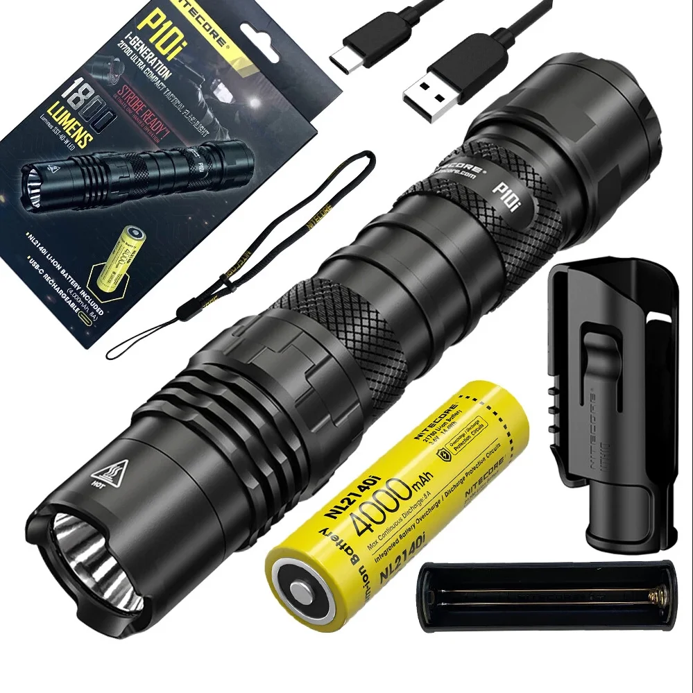 NITECORE P10i 1800 لومن مصباح يدوي تكتيكي فائق المدمجة لومينوس SST-40-W LED الشعلة Type-C قابلة للشحن مع بطارية 4000 مللي أمبير في الساعة #1