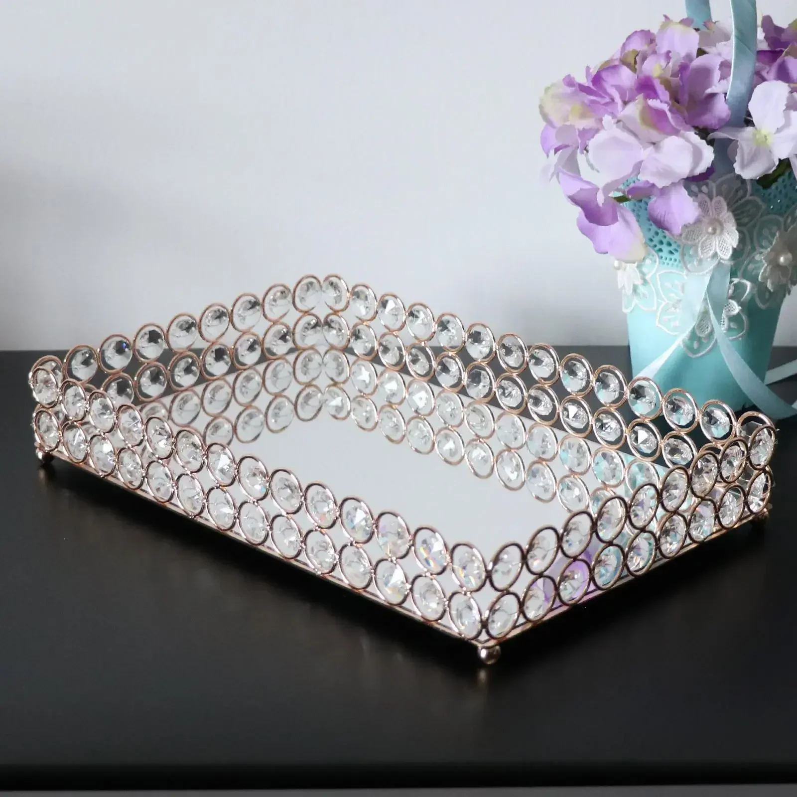 3 Size - Mirrored Tray Home Decor Crystal Vanity Makeup Perfume Jewelry Tray 30x20x5cm