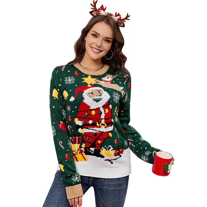 

Свитер CYL для женщин с круглым вырезом, очаровательный уродливый рождественский свитер, семейные комплекты, свободный пуловер, трикотажная одежда