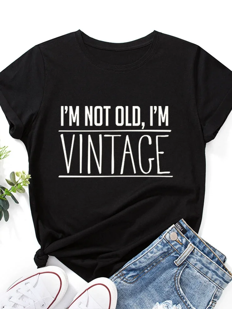 I'm Not Old, I'm Vintage Print Damen T-Shirt Kurzarm Rundhals Lose Damen T-Shirt Damen Tops Grafik T-Shirts Y2K