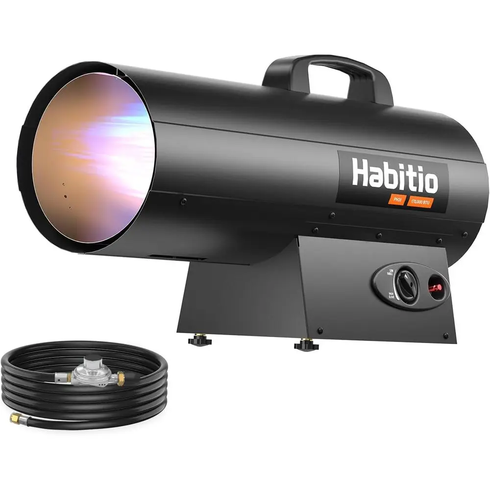 

Portable Propane Forced Air Heater with 170,000 BTU Output, Ideal for Outdoor Jobsites, Garages, and Construction, Includes 10-F