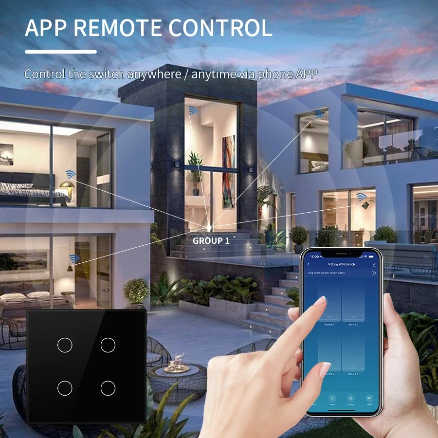 Brazil Standard WiFi Smart Switch 4x4 Size Tuya Smart Life Touch Sensor 4/6 Gang Light Control with Voice Assistance for Alexa G view 4