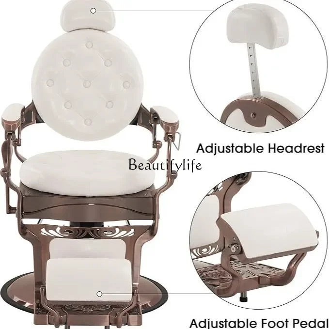 02Hair chair retro high-end barber chair eyebrow trimming beauty can be adjusted