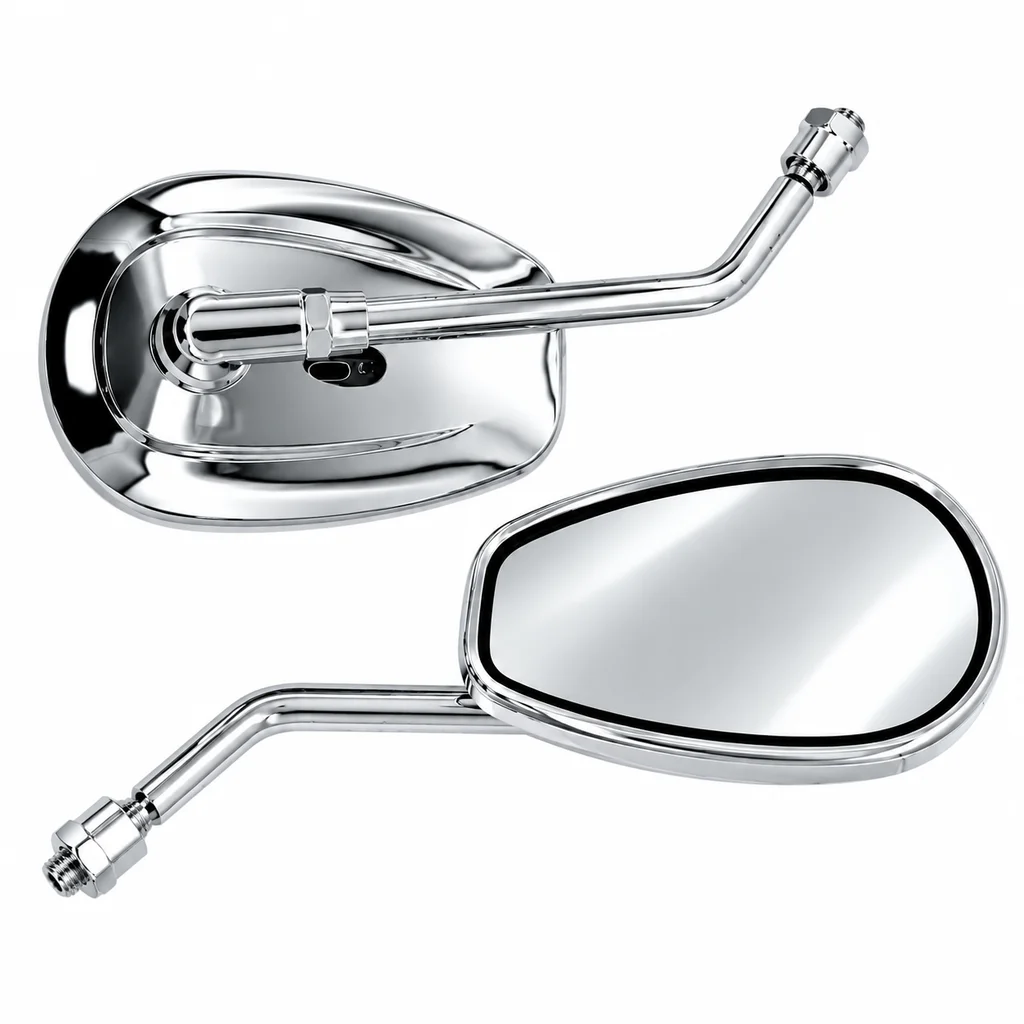 Universal Motorcycle Rearview Mirrors 10mm Chrome Teardrop Side Mirror Pair for Cruiser Chopper Bobber Cafe Racer Street Bike