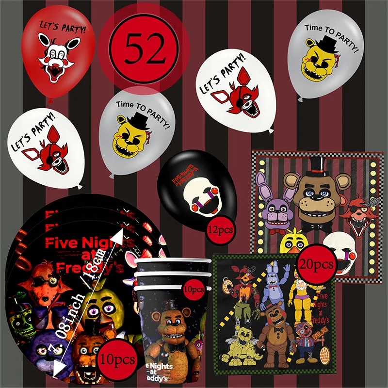 FNAF تحت عنوان الكرتون خمس ليالٍ في فريدي كوب ورقي ولوحة ومنديل وبالونات لتزيين حفلات أعياد الميلاد مستلزمات الأطفال هدية
