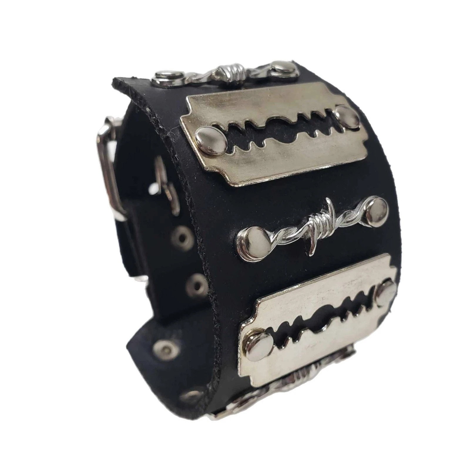 Harajuku Sle Bla Punk Ro cuir Nelace Hip Hop lame tendance taille chaîne bijoux ex alliage bleu Rivet élément