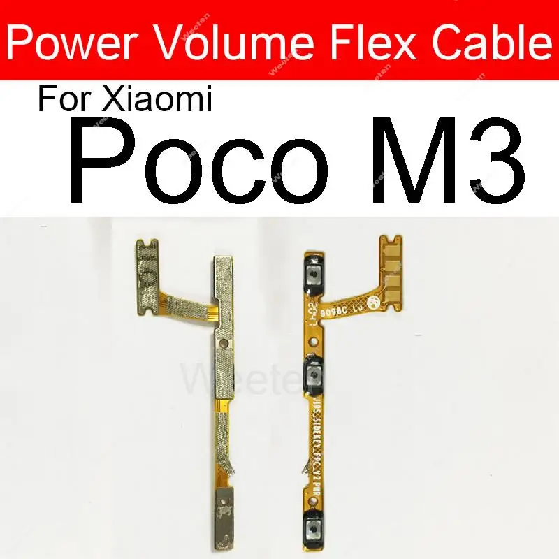 On/Off Power Volume Side Button Flex Cable For Xiaomi Poco M3 Poco X3 M2010J19CG MZB07Z0IN Power Volume Key Switch Flex Ribbon