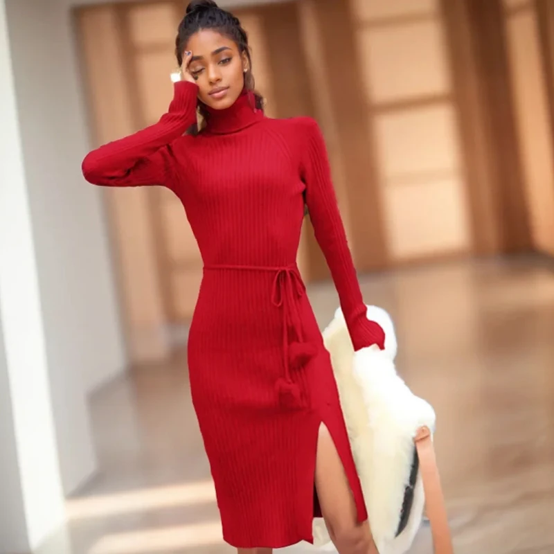 YuooMuoo dobrej jakości gruby sweter sukienka na zimę kobiety golf prążkowana dzianinowa obcisła sukienka Streetwear damskie Vestidos