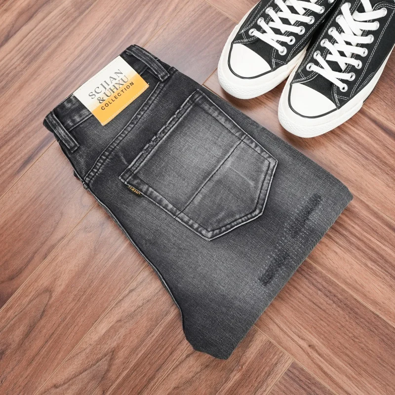 

New autumn washed black-grey jeans with distressed design, slim straight-leg men's pants, popular and comfortable men's clothing