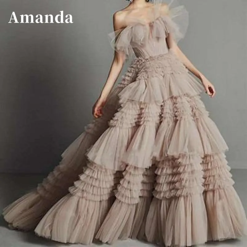 Amanda-Robe de soirée champagne multicouche, robe de Rhde luxe, robe de soirée, princesse, 2023