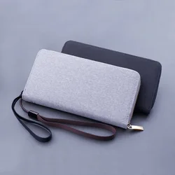 Lona carregando bolsa de zíper para homens, suporte do telefone móvel, bolsa multicartões simples com corda de mão, pano Oxford estilo longo