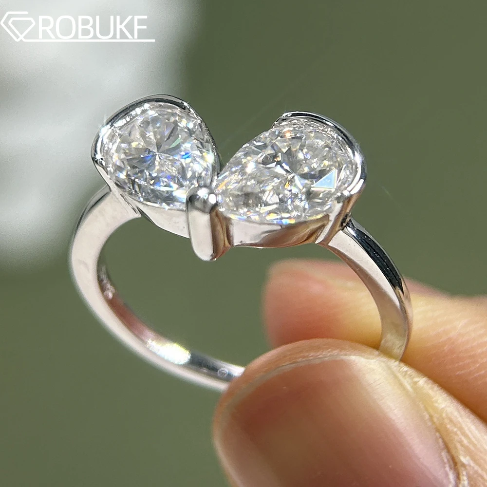 

3cttw Waterdrop Shape Moissanite Engagement Ring for Women 2-Stone Pear Cut Lab Diamond 925 Sterling Silver Wedding Band Jewelry
