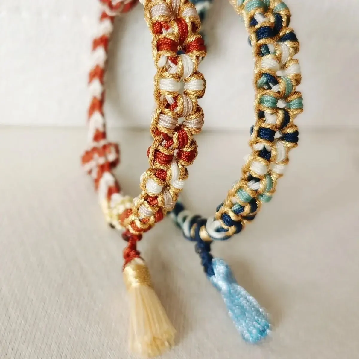 The Imperial Palace Gradient Style Peach Blossom Tassel Hand Rope Couple's Antique Washable Chinese Style Bracelets Jewelry Gift