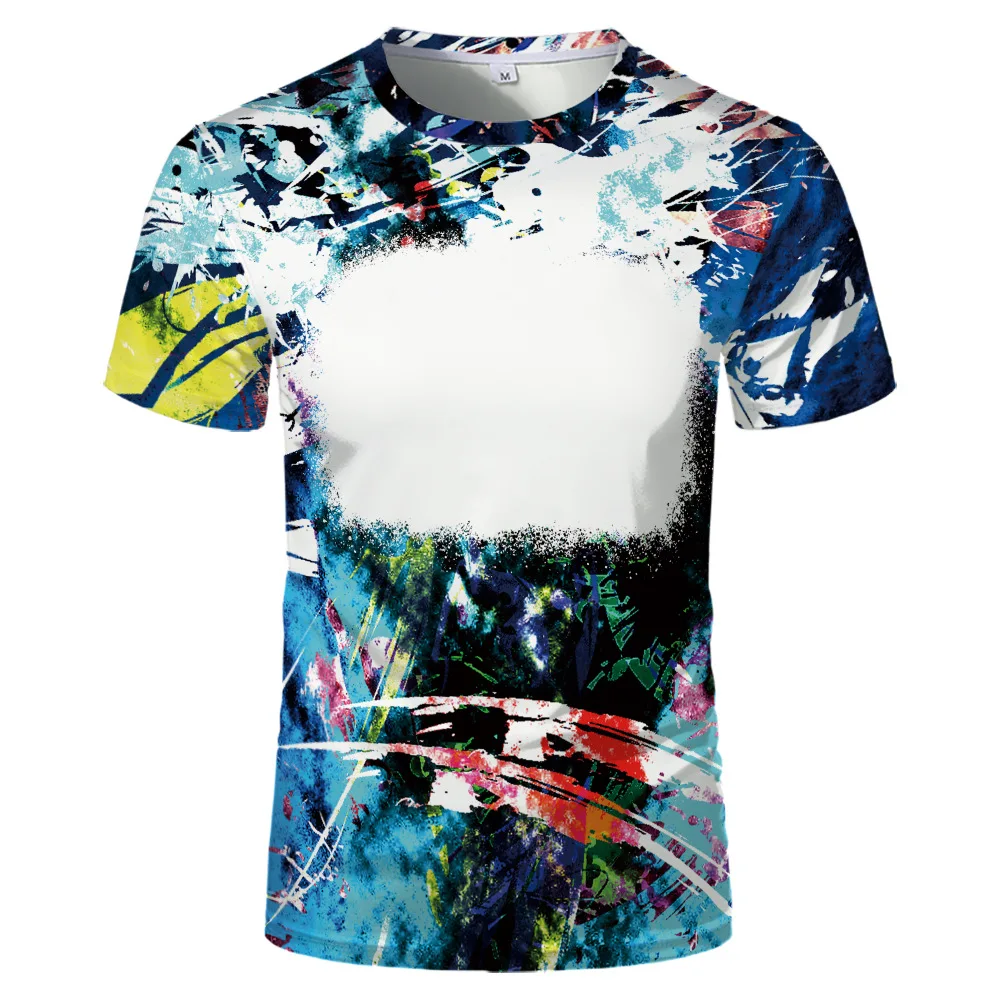 100% Polyester T-Shirts Colorful Ink Painting Tee Tops Sublimation Blank Casual Short Sleeve Tshirts For Logo Image Print