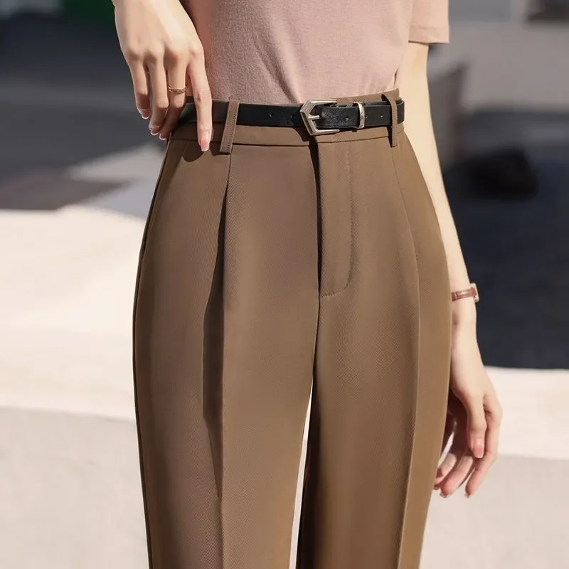 

Office Lady Fashion Coffee Harlan Suit Pants Spring Summer Thin Women Koreon High Waist Casual Slim Cropped Trousers LJ136