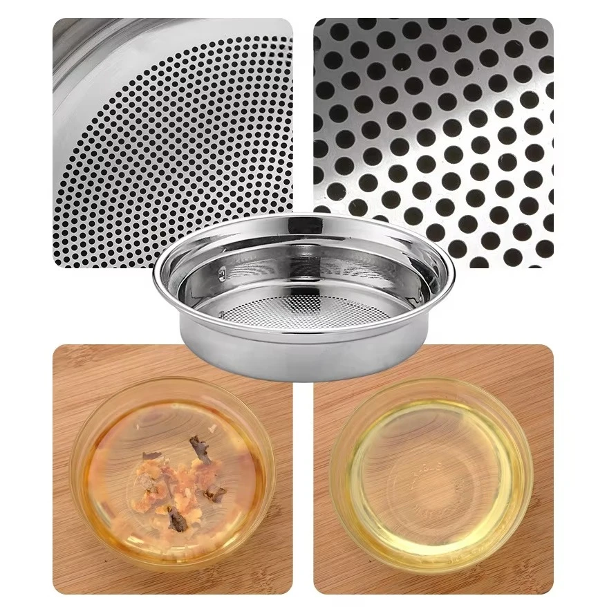 Kitchen Cooking Wooden Handle Filter Oil Pot Stainless Steel Oil Filter Pot with Mesh Filter
