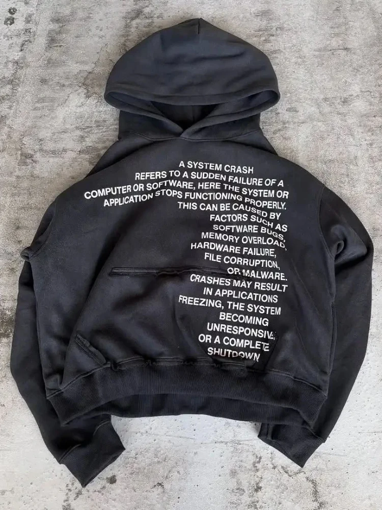 

New European and American hooded zipper hoodie with street style personalized loose fit pocket letter print dark