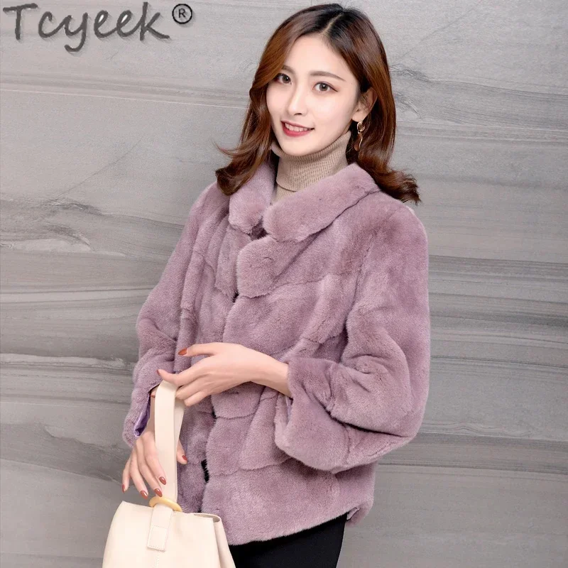 

High-end Tcyeek Real Fur Coat Women Natural Female Mink Coats Stand Collar Winter Clothes Women's Jacket Fourrure Femme