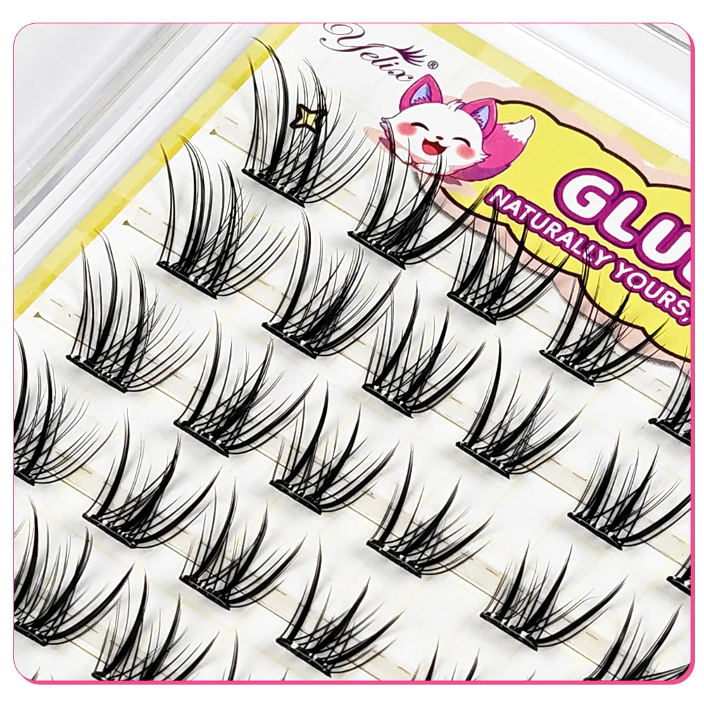 10 rijen Fox-stijl Vliegende Clusters Valse Wimper Natuurlijke Zachte Anime DIY Cluster Wimpers Individuele Wimpers Groothandel Make-up