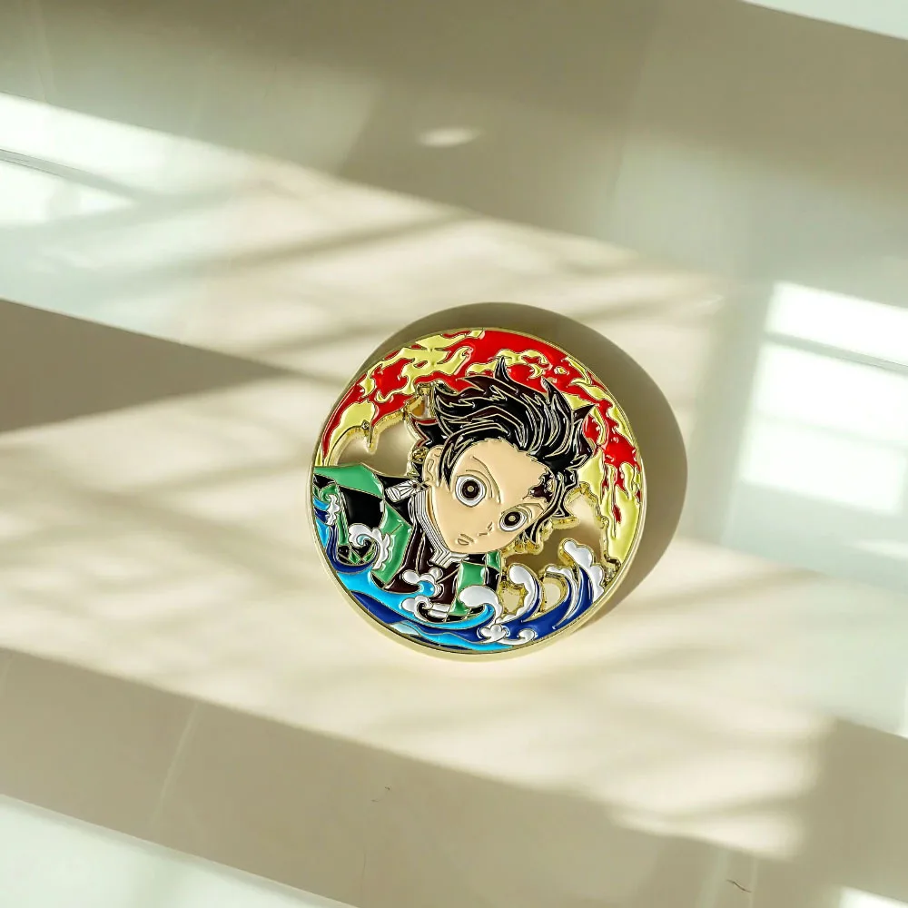 Anime Demon Slayer Kimetsu no Yaiba Kamado Tanjirou Cosplay Costume Badge Pin Accessories Backpack Pendant Metal Prop Brooch