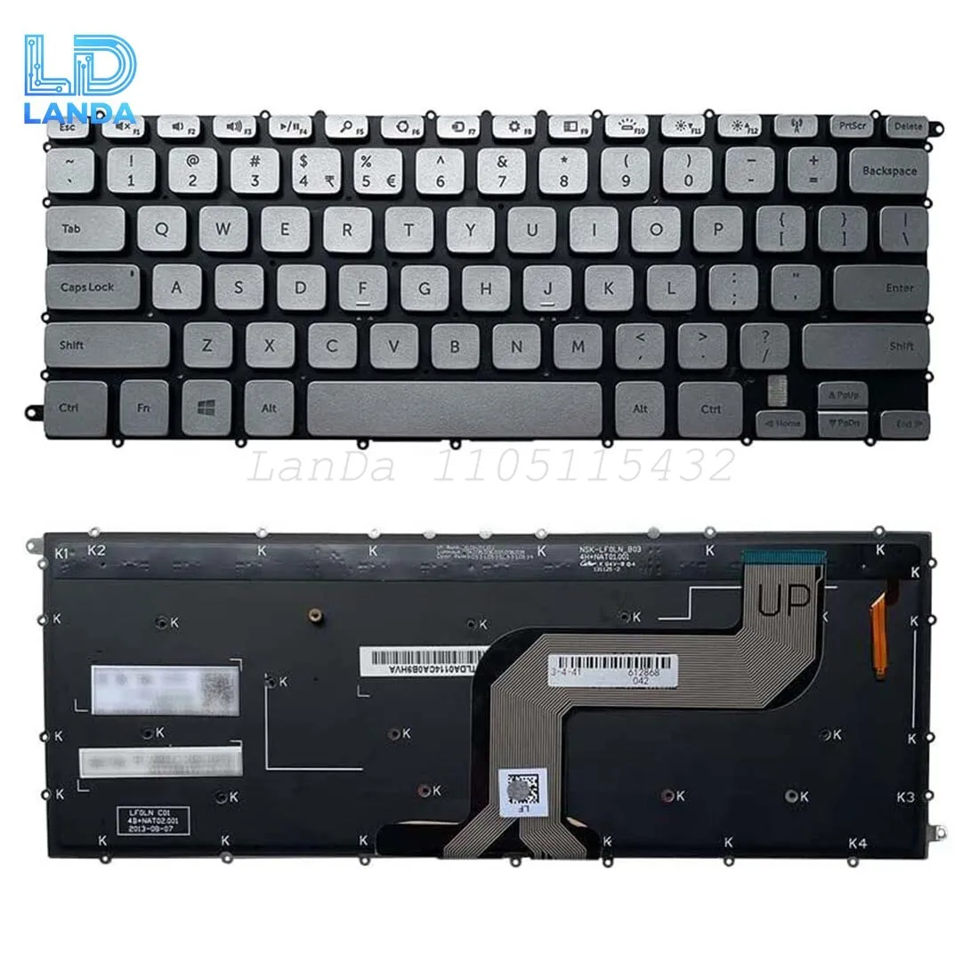 

Laptop Keyboard For Dell Inspiron 7437 N7437 14-7000 P42G Silver US Backlit