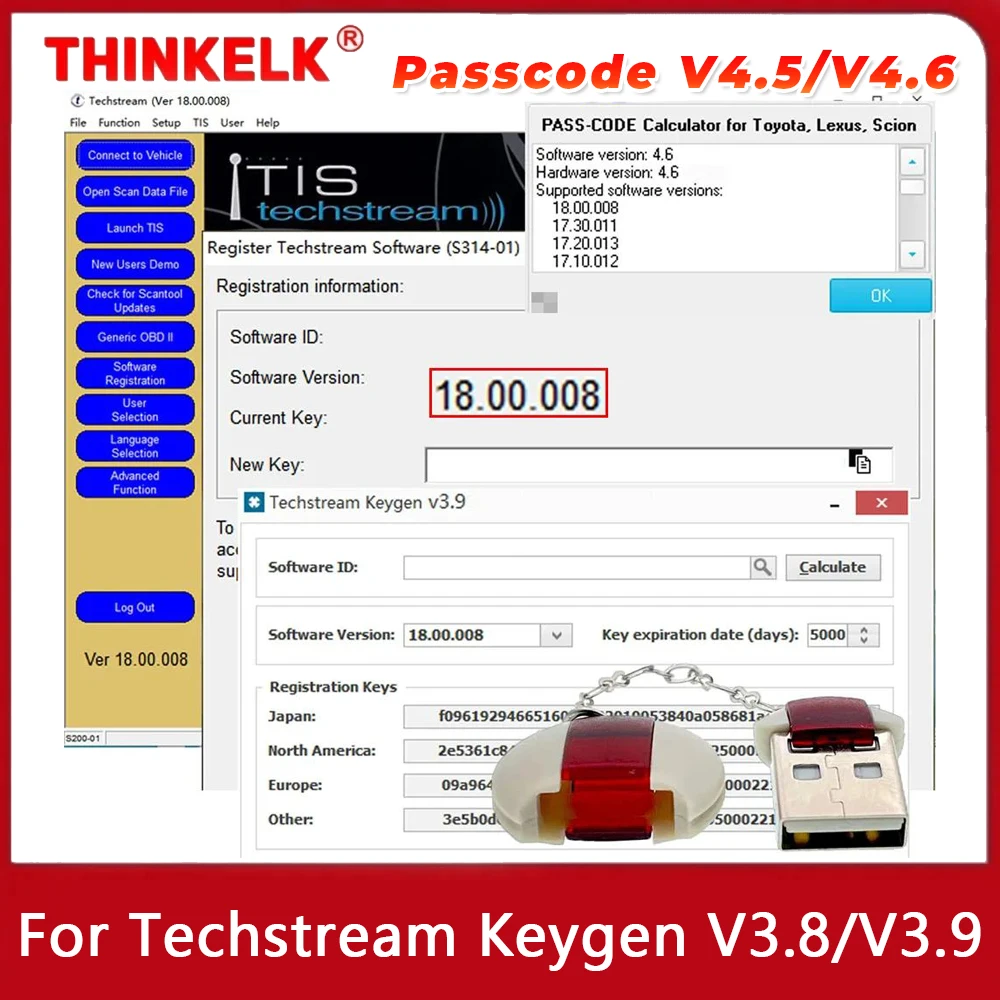 PASSCODE V4.5/V4.6 for Techstream V18.00.008 Software Registration Keygen Calculator Smart Code Reset for Toyota/Scion/Lexus