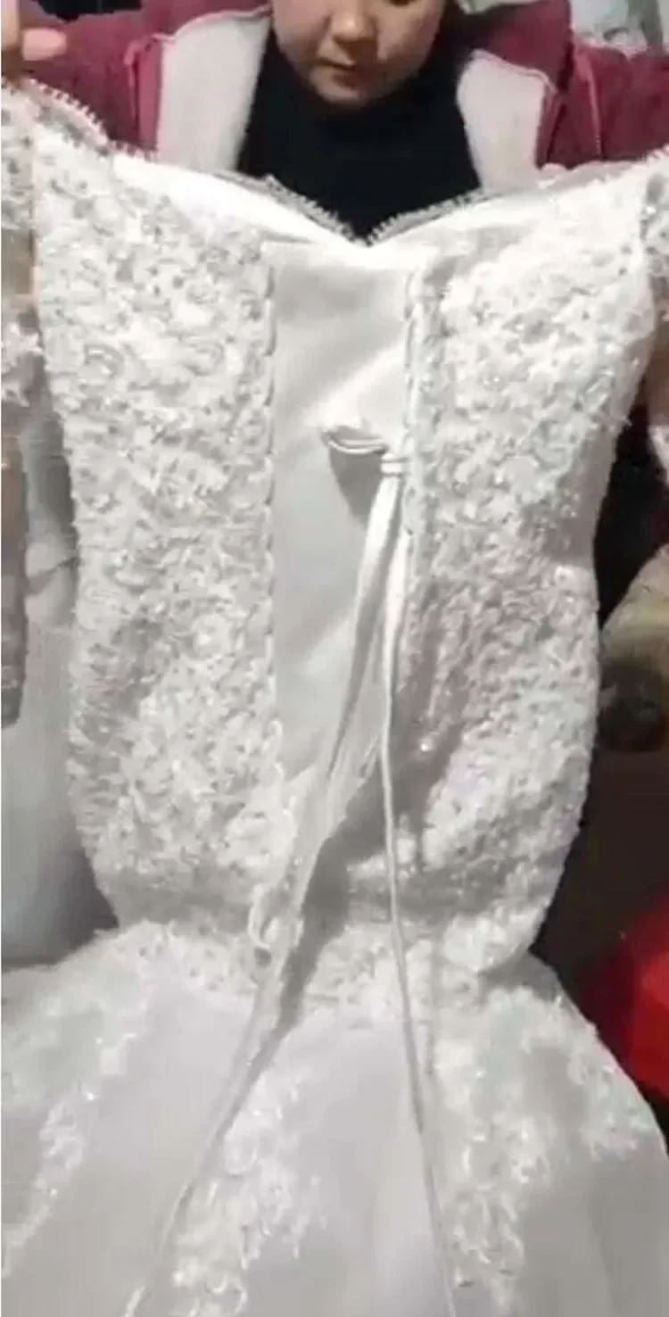 تخصيص الخامس الرقبة الدانتيل يزين حورية البحر فستان الزفاف Vestido De Casamento كم طويل الأفريقي خمر مشد فستان الزفاف