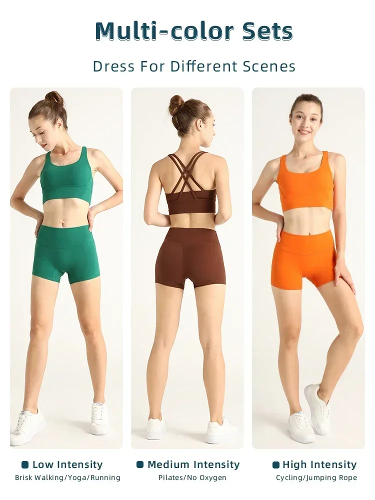 2-delige yogakleding Fitnessshorts Pak Schokbestendig Cross Back BH Top Hoge taille Butt Lift Shorts Fietsen Hardloopset 🎽 🩳