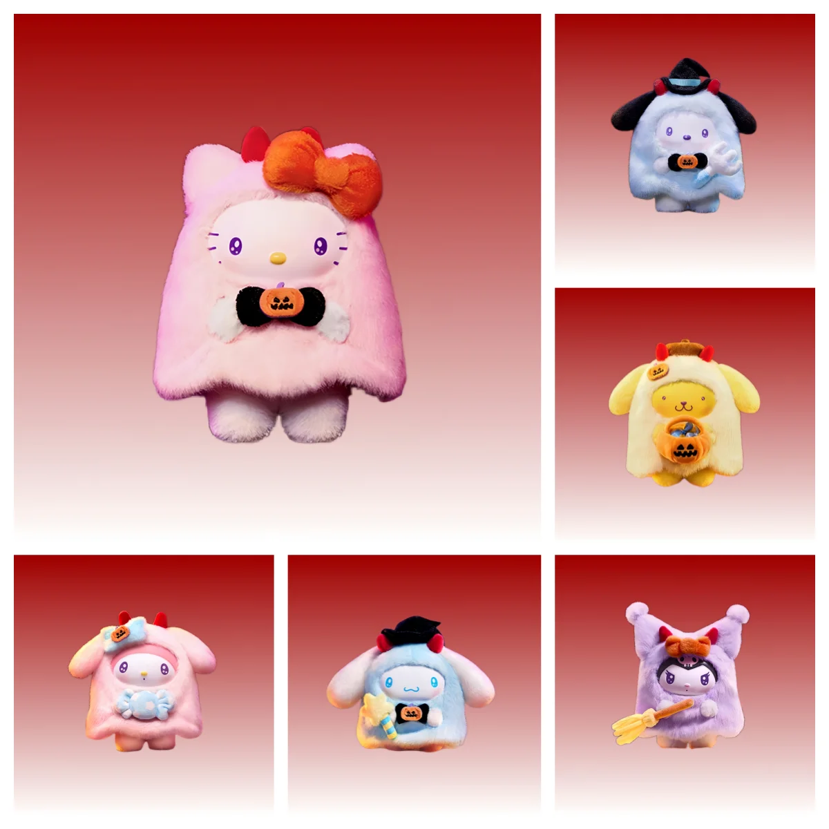 

Sanrio Characters Halloween Series Blind Box Kuromi Kitty Plush Mystery Box Melody Pompompurin Pachacco Pendant Doll Toys