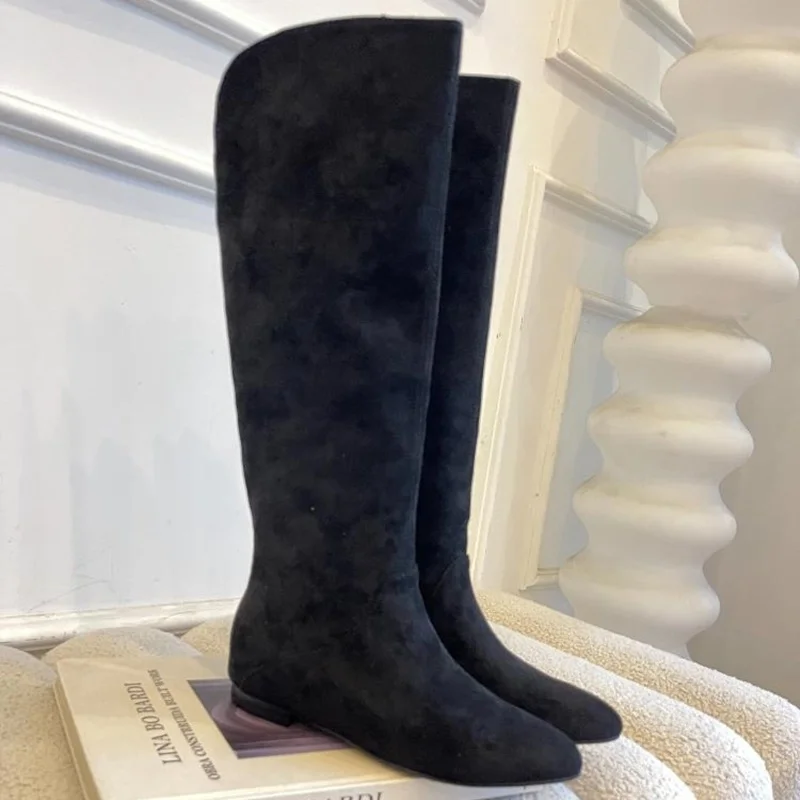 

Suede Knee High Flat Slouchy Boots Sexy Pointed Toe Solid Slip On New Arrivals Fashion Women Modern Boots