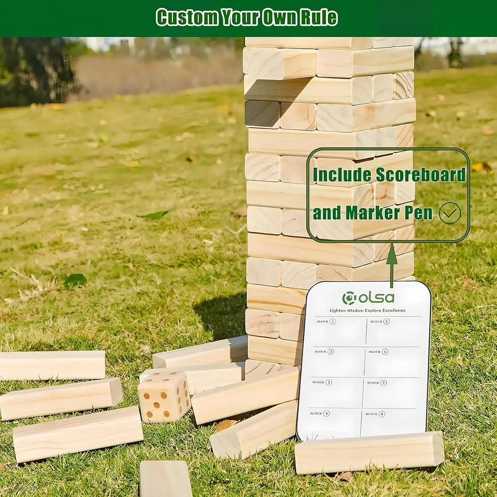 Jeu d'extérieur géant de blocs empilables de 60 pièces – Tour de déclenchement géante pour les plaisirs en famille et les vacances