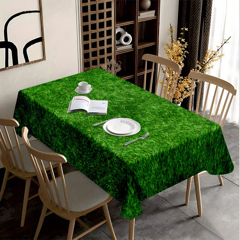 1pc Soft, Stylish, and Beautiful Pure Green Grass Pattern Tablecloth, Machine Washable and Easy to Clean, for Dining Table / Cof